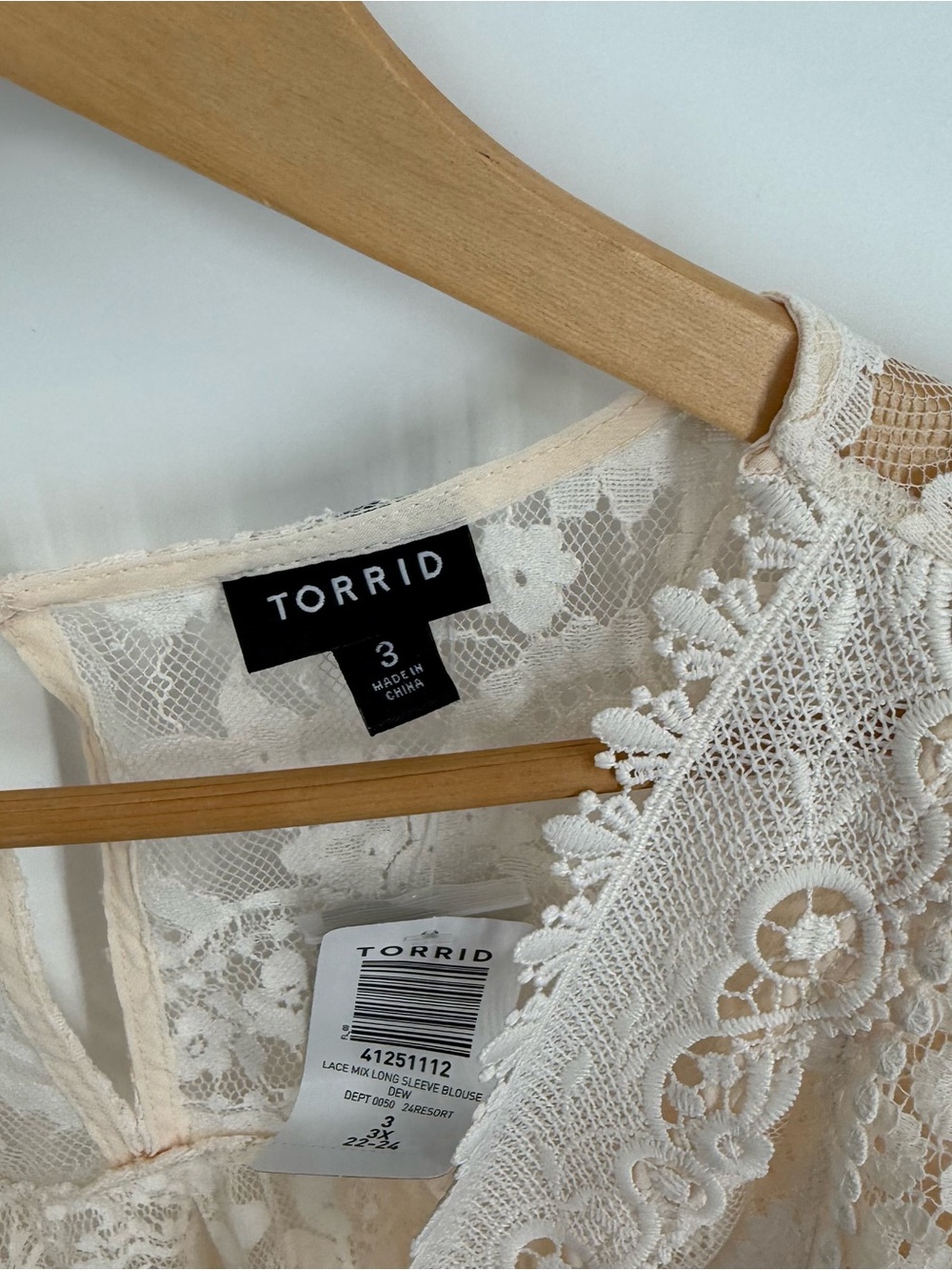 Torrid NWT Floral Lace V-Neck Long Sleeve Blouse Size 3X Semi-sheer Ivory Top - Picture 6 of 11